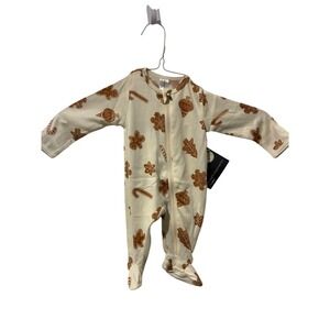 Gerber Newborn Pajamas Footie Gingerbread Candy Cane Print Cream Brown Zipper NB